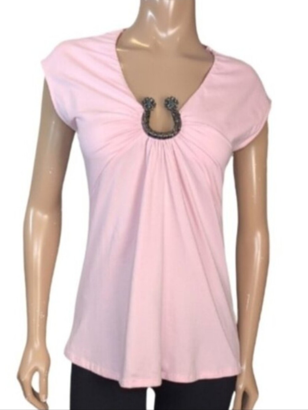 Princess Horseshoe Cap Sleeve Top Pastel Pink Lucky Womens Junior Size XL